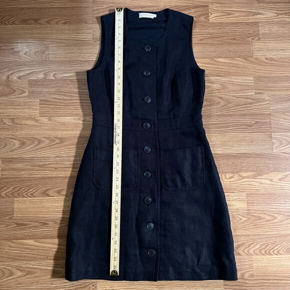 Tory Burch Navy Linen Button Front Dress 6 | Sleeveless Shift Preppy Resort Chic - Picture 5 of 7